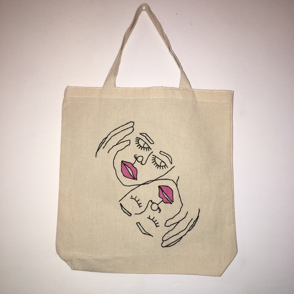 Hand Embroidered Canvas Tote Bag - Picture 1 of 4